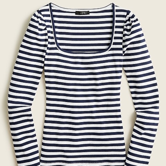J. Crew Tops - J. Crew Navy and White Striped Long Sleeve Ribbed Tee